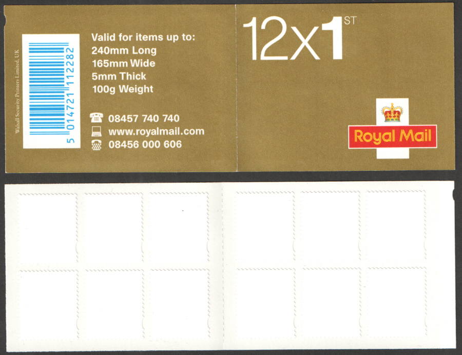 (image for) MF3b / SB1(15) (Var.) Dummy / Blank Label Walsall 12 x 1st Class Booklet - Click Image to Close